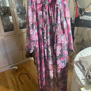 Floral Pink and Gray Maxi Dress